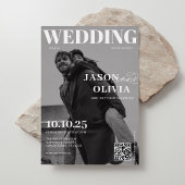 Invitation Couverture de magazine noir et blanc Photo Mariage