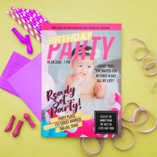 Invitation Couverture de magazine rose pour une fête d'annive