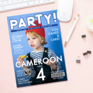 Invitation Couverture de magazine spéciale bleu fun pour l'an