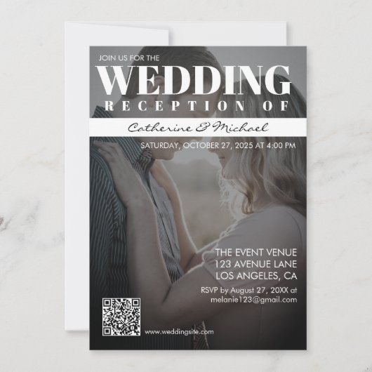 Invitation Couverture de magazine Tendance Dark Photo QR Code (Devant)