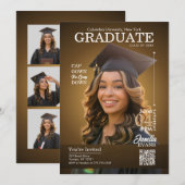 Invitation Couverture de magazine Toile de graduation Robe Or (Devant / Derrière)