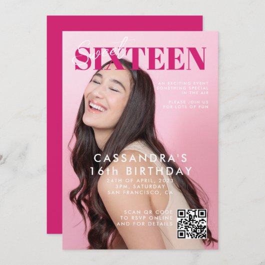 Invitation Couverture du magazine Ado QR Code Sweet sixteen A (Devant / Derrière)