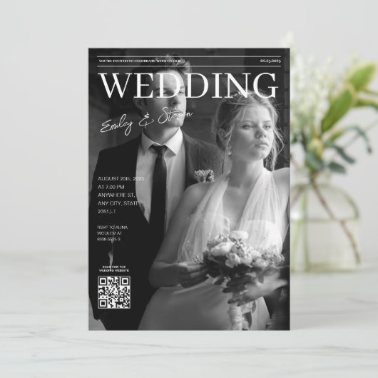 Invitation Couverture du magazine de code QR noir et blanc ma (Debout devant)
