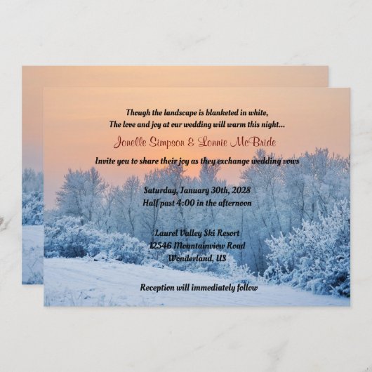 Invitation Couverture du Mariage White Winter Wonderland (Devant / Derrière)