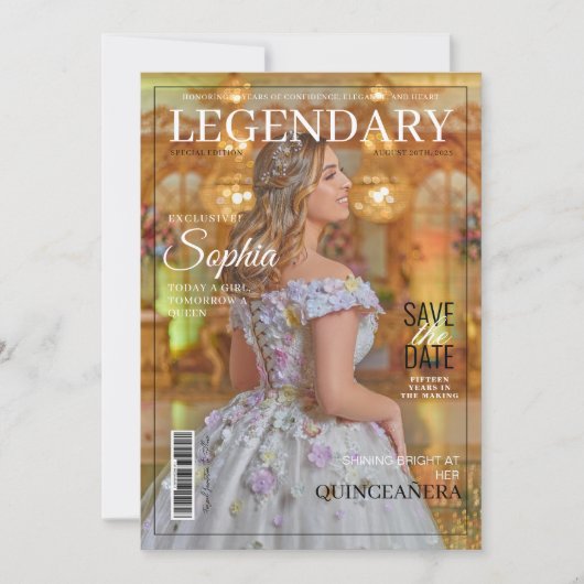 Invitation Couverture Magazine Quinceanera Enregistrer La Dat (Devant)