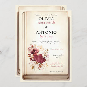 Invitation Couverture vintage du livre Élégant Mariage romant