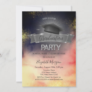 Invitation Couvre-chef de graduation noir aquarelle colorée d