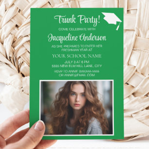 Invitation Couvre-diplôme vert et blanc Trunk Fête Photo I