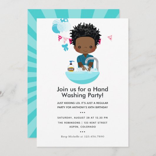 Invitation Covid-19 Corona Virus thème Garçon Anniversaire (Devant / Derrière)