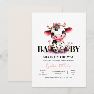 Invitation Cow Baby Shower Minimalist Pink Girl baby shower