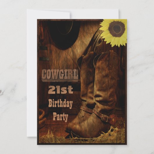 Invitation Cow-girl tout pays rustique d'anniversaire d'âge (Devant)