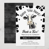 Invitation Cow Have You Herd 2e anniversaire aquarelle Invita (Devant / Derrière)