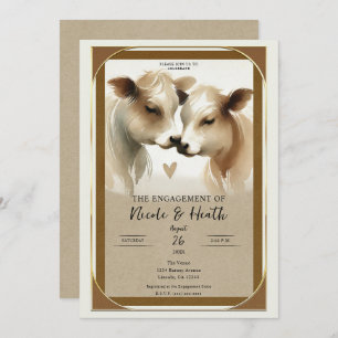 Invitation Cow Love Brown Cream Country Engagement Party