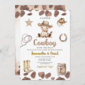 Invitation Cow Pattern Cowboy is on the Way Baby Shower  (Devant / Derrière)