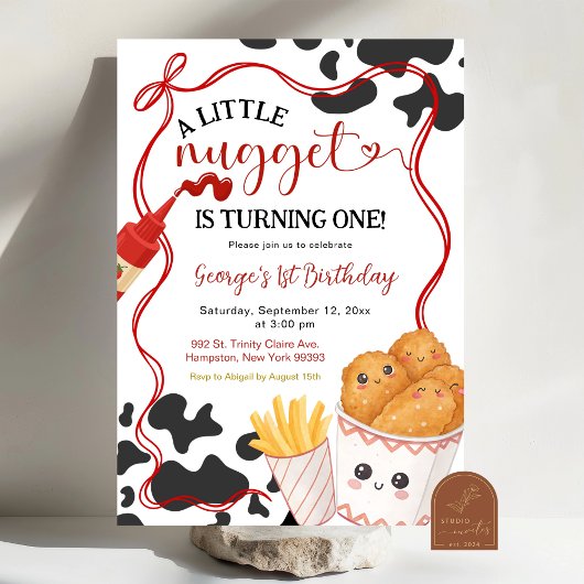 Invitation Cow Pattern Nugget Fast Food First Birthday