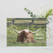 Invitation Cow Texas Longhorn Photo Anniversaire (Debout devant)