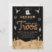 Invitation Cowboy 2nd Birthday Party Terri-Boot Twos Black (Devant)