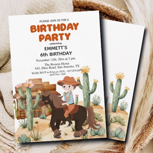 Invitation Cowboy à cheval 6e fête d'anniversaire