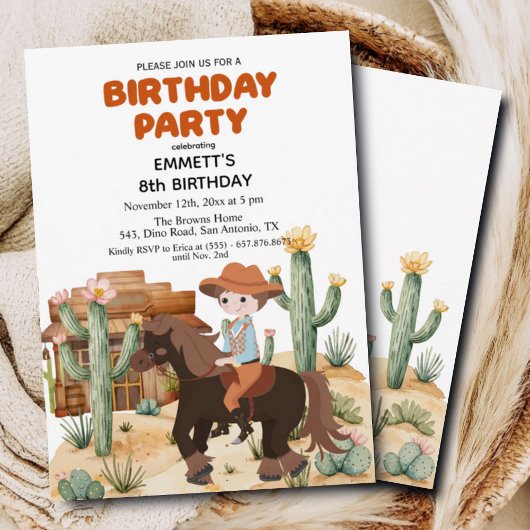 Invitation Cowboy à cheval 8e fête d'anniversaire