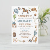 Invitation Cowboy Anniversaire Blue 1st Rodeo Party (Debout devant)