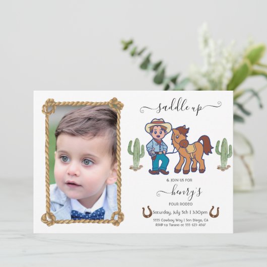 Invitation CowBoy Anniversaire Rodeo Party (Debout devant)