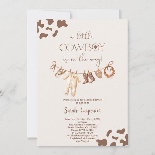 Invitation Cowboy Baby shower Boy (Devant)