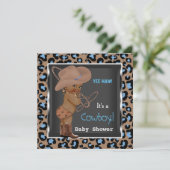 Invitation Cowboy Baby shower Boy Blue Brown Ethnic (Debout devant)