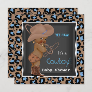 Invitation Cowboy Baby shower Boy Blue Brown Ethnic