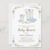 Invitation Cowboy Baby shower Pays Western Blue Boy (Devant)