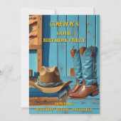 Invitation Cowboy Birthday Party Barn Boots Hat blue brown (Devant)