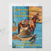 Invitation Cowboy Birthday Party Barn Horse Hat blue brown (Devant)