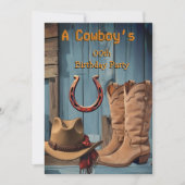 Invitation Cowboy Birthday Party Boots Hat Horseshoe (Devant)