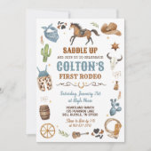 Invitation Cowboy Blue 1st Rodeo Wild West Thème Anniversaire (Devant)