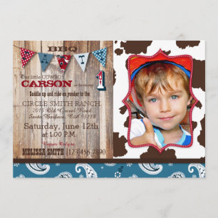 Invitation Cowboy Blue Bandanna Thème occidental Anniversaire