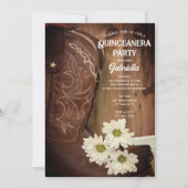 Invitation Cowboy Boot White Daisy Western Quinceanera Party (Devant)