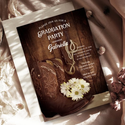 Invitation Cowboy Boots and Daisies Western Graduation Party