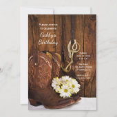 Invitation Cowboy Boots and Daisy Country Birthday Party (Devant)