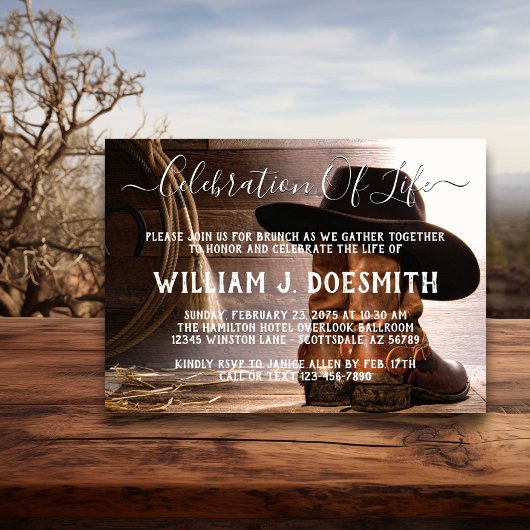 Invitation Cowboy Boots Casquette funérailles