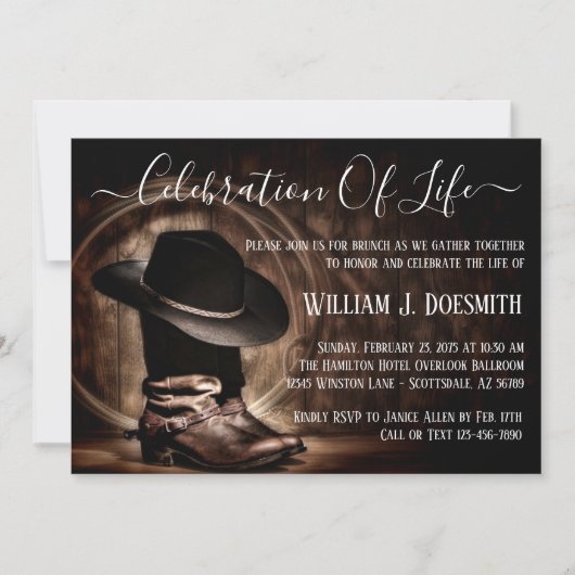 Invitation Cowboy Boots Cowboy Casquette funérailles service (Devant)