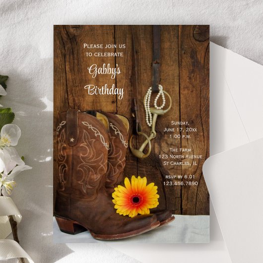 Invitation Cowboy Boots Daisy Pays Western Anniversaire Party