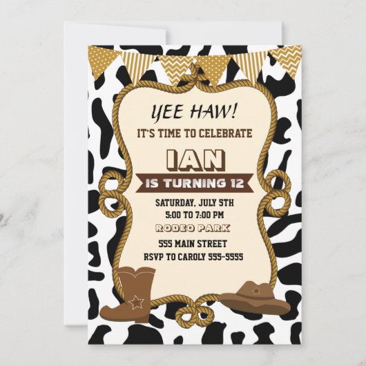 Invitation Cowboy Boy Birthday Party Old Western (Devant)