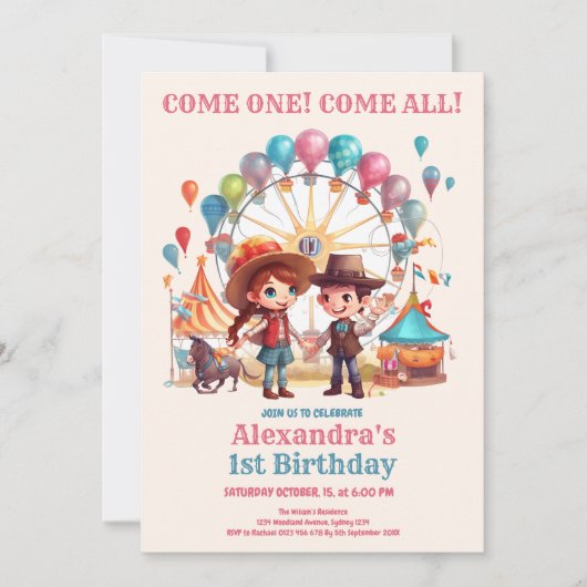Invitation Cowboy Carnival Circus Show Anniversaire (Devant)