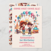Invitation Cowboy Carnival Circus Show Anniversaire (Devant / Derrière)