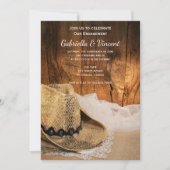 Invitation Cowboy Casquette et Barn Wood Western Engagement P (Devant)