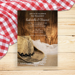 Invitation Cowboy Casquette et Barn Wood Western Engagement P