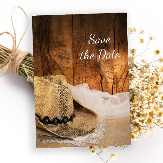 Invitation Cowboy Casquette Grange Bois Mariage Occidental En