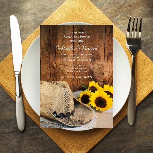 Invitation Cowboy Casquette Tournesol Grange Mariage Dîner de