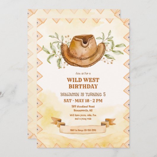 Invitation Cowboy Chapeau (Devant / Derrière)