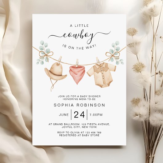 Invitation Cowboy Clothesline Wild West Boy Baby Shower