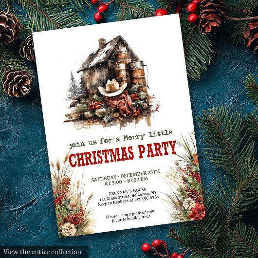 Invitation Cowboy country Christmas party printable card